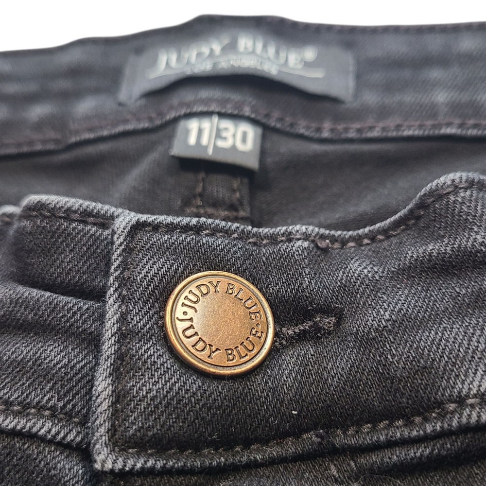 Judy Blue Black Distressed Leopard Patch Skinny Jeans 11/30 Stretch - Picture 10 of 16